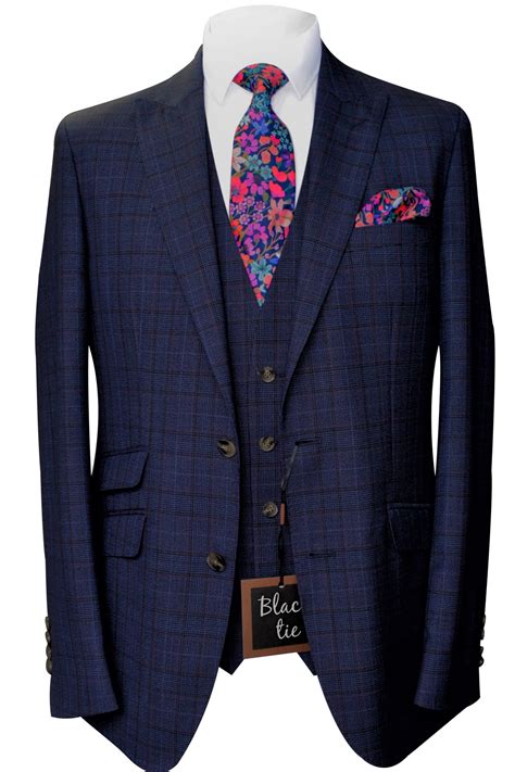 Black Tie Online | Suits To Buy | Two-Piece Navy Check Wool Suit