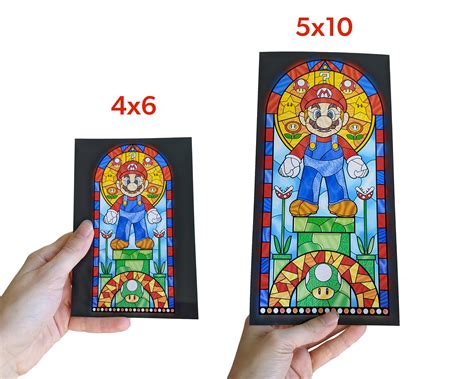 Mario Stained Glass Print Digital Illustration Choose Your Size Glossy Print Nintendo Retro Nerd