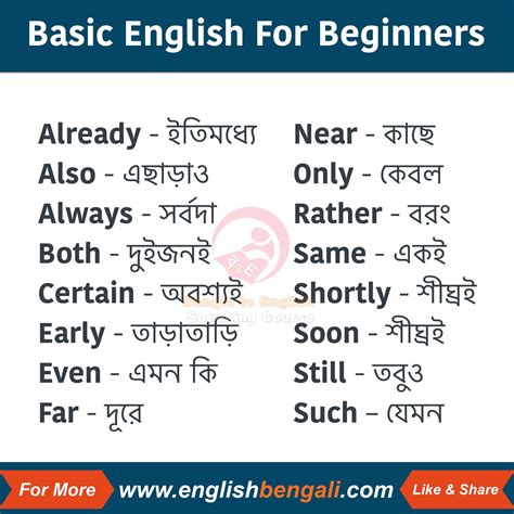 50 Daily Use English Words With Bengali Meaning Artofit