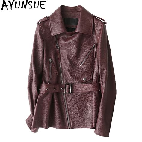 AYUNSUE Chaqueta De Cuero Real Mujer Regular Piel De Oveja Natural