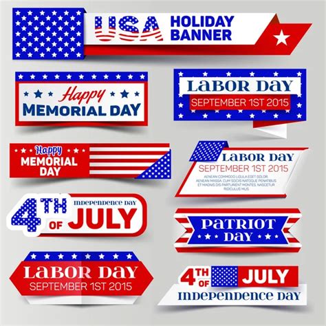 Set Of USA Holiday Banner 4th Of July Memorial Day Labor Day