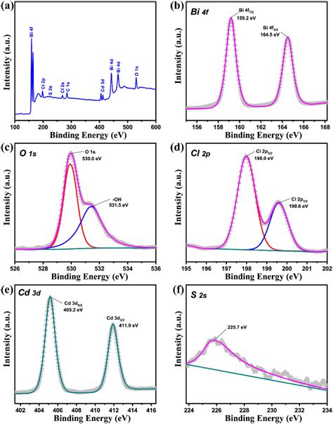 Xps Spectra A Survey B Bi 4f C O 1 S D Cl 2p E Cd And F S Of