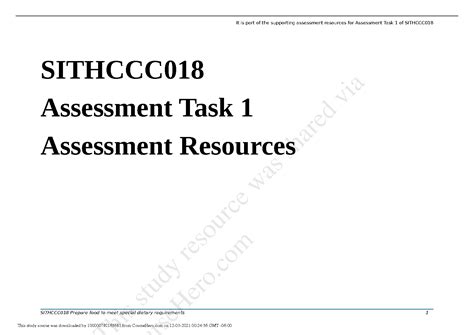 SOLUTION Sithccc018 Student Assessment Task 1 Assessment Resource Docx