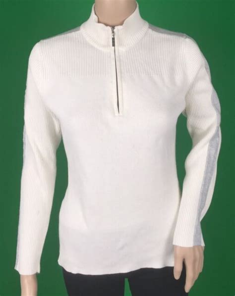 Tommy Hilfiger Womens White Cable Knit Half Zip Long Sleeve Pullover