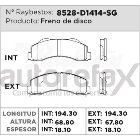 Compra Juego De Balatas De Freno RAYBESTOS 8528D1414SG Autorefax