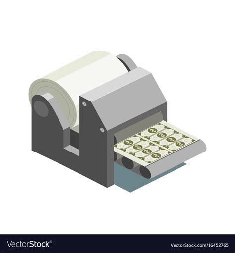 Printing machine prints money isometric Royalty Free Vector