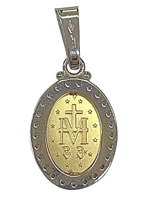 18K White Yellow Gold Two Tone Our Lady Miraculous Medal Etsy