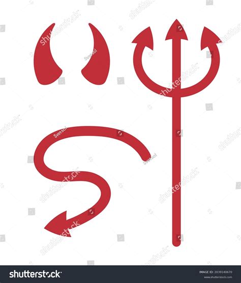 Vector Set Of Red Colored Devil Horns Tail And Royalty Free Stock