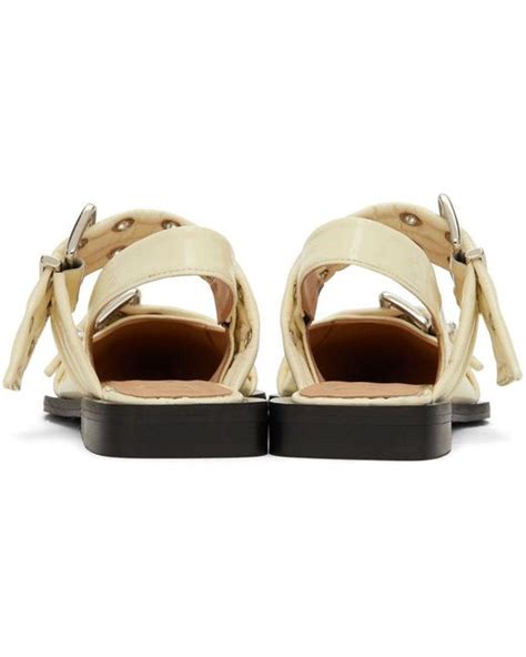 Ganni Off White Feminine Buckle Ballerina Flats In Black Lyst