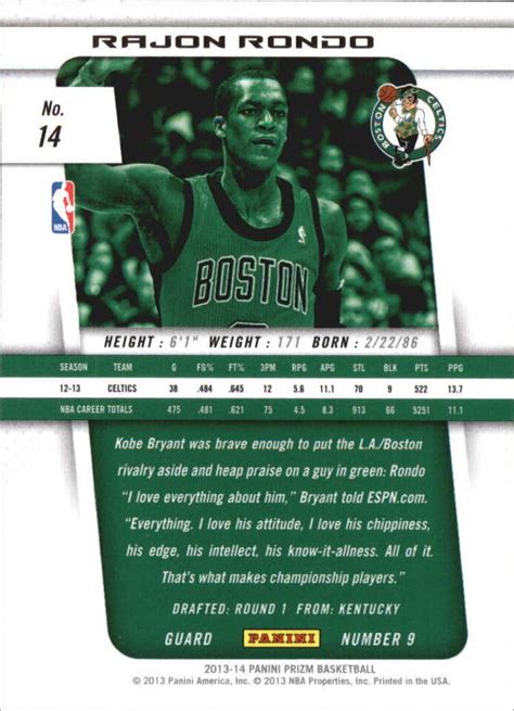 2013 14 Panini Prizm Boston Celtics Basketball Card 14 Rajon Rondo EBay