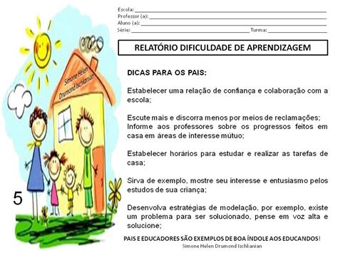 Modelo de Relatório dificuldade de aprendizagem Parecer Descritivo