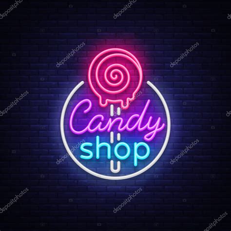 Logo de la tienda de dulces en estilo neón Tienda dulces letrero de