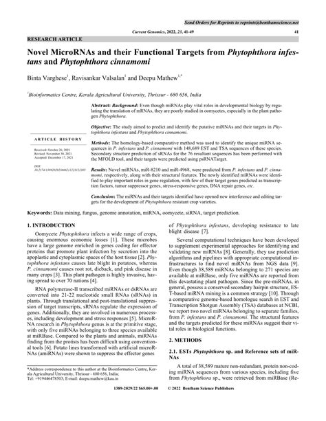 Pdf Novel Micrornas And Their Functional Targets From Phytophthora Infestans And Phytophthora