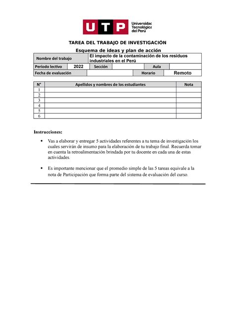 Tarea Esquema De Ideas Y Plan De Acci N Tarea Del Trabajo De