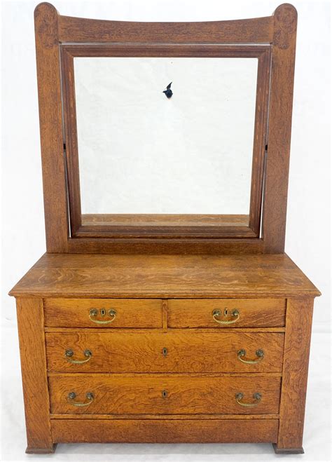 Massive Solid Oak Arts and Crafts 4 Drawers Dresser w/ Swivel Mirror