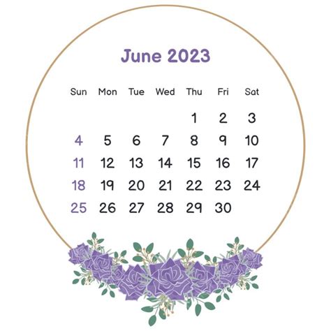 Calendar June 2023 Vector Art PNG, 2023 June Calendar With Circle ...