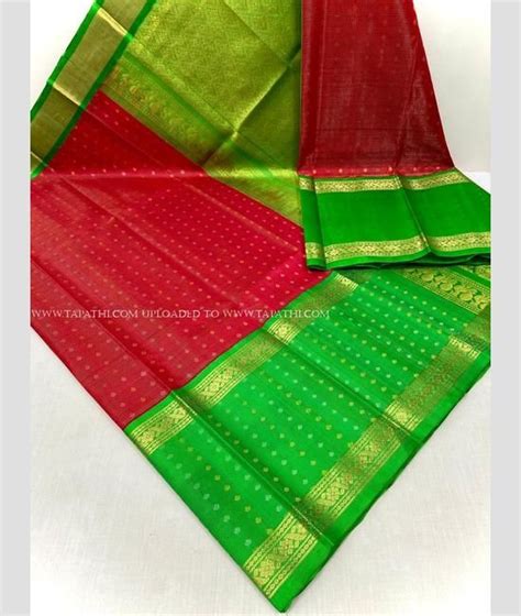 Red And Parrot Green Color Kuppadam Pattu Sarees With Kuppadam Kanchi