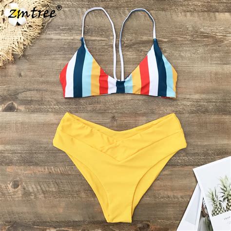 ZMTREE Biquini Colorful Stripped Women Swimwear Bikini Set Bandage Sexy