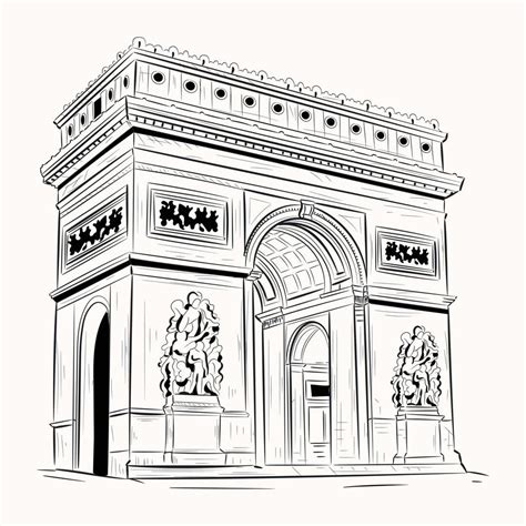 Hand Drawn Illustration Of Arch De Triomphe Ready For Use