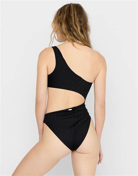 Lilly One Piece Swimsuit In Black Shiny Wide Rib Beach Bunny Beach Bunny Swimwear