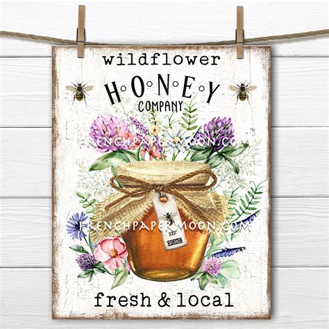 Farmhouse Honey, Honey Jar, Wildflower, Vintage Bees, Rustic Honey Sign ...