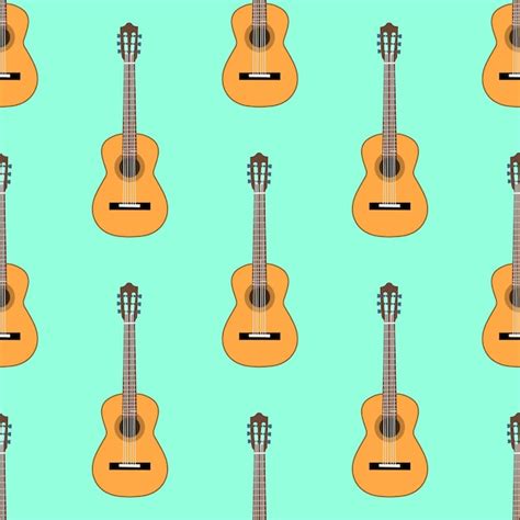 Patrón de guitarra acústica clásica sin costuras sobre fondo azul claro