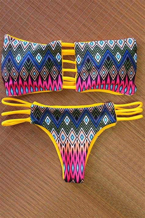 Off Argyle Print Strapless Reversible Bikini Set In Colormix