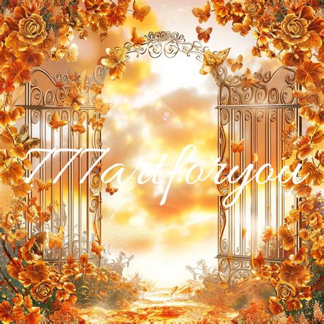 Orange Sky Gold Heavens Gate Angel Wings Memorial Png Add Photo Rest In