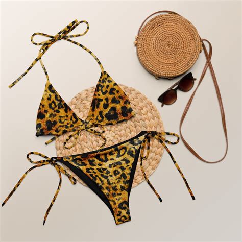 Leopard Bikini Strappy Triangle Top String Bikini Set Sustainable