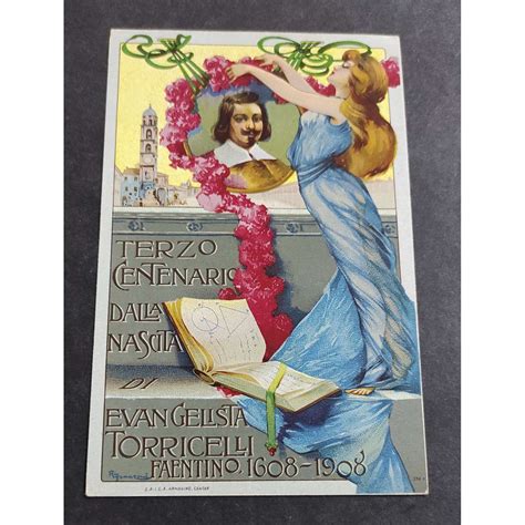 Cartolina Onoranze A Evangelista Torricelli Faenza 1908