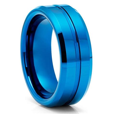 Blue Tungsten Wedding Ring Blue Wedding Band Tungsten Wedding Ring Blue Ring Tungsten