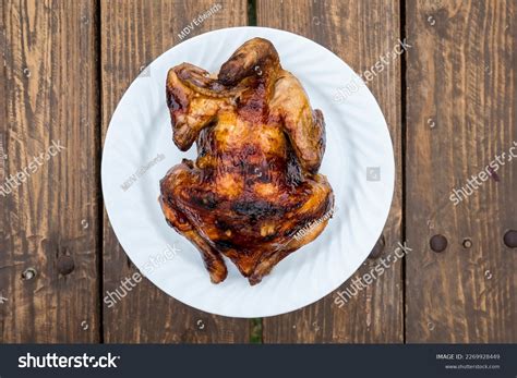 Plate Lechon Manok Roasted Chicken Served Stock Photo