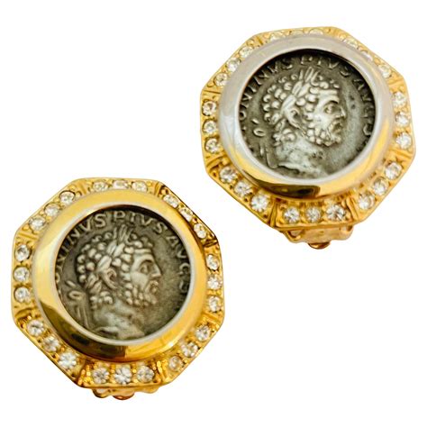 Vintage Carolee Coin Drops In Silver And Gold With Black Stone At 1stDibs