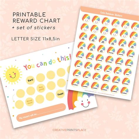 Printable Rainbow Sun Reward Chart Rainbows Sticker Set Etsy