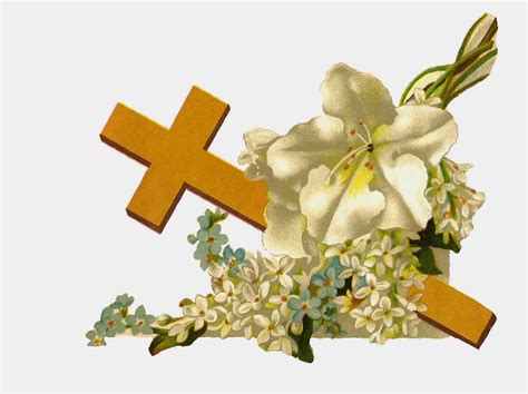 Antique Images: Free Religious Clip Art: Gold Cross and White Flowers Graphic