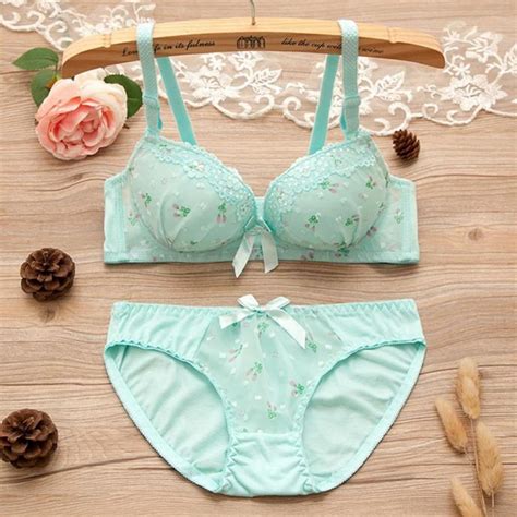 Print Bow Lace Cotton Bra Sets Women Push Up Lingerie Bra Panties Sets