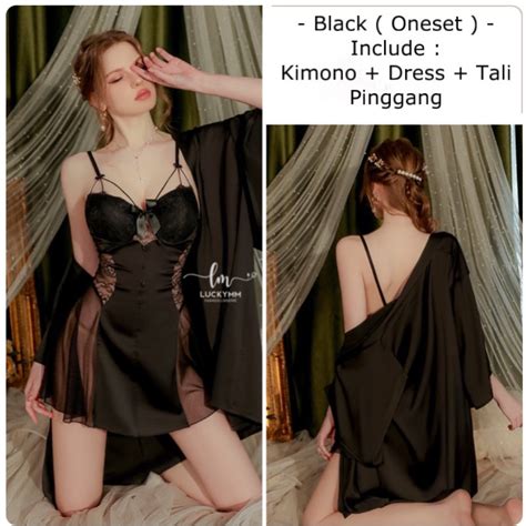 Jual Luckymm Lingerie Sexy Dress Kimono Satin Baju Tidur Lingerie