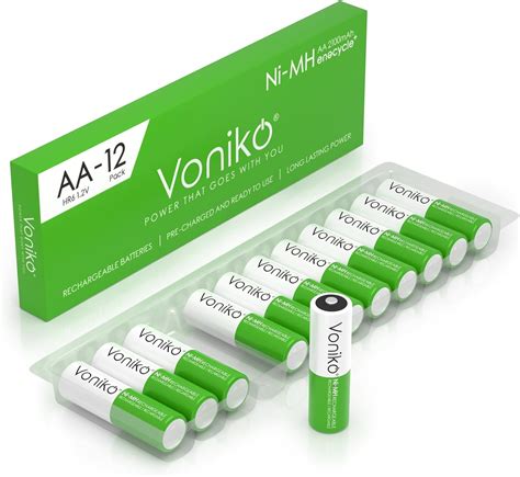 Amazon Voniko Rechargeable AA NiMH Enecycle Double A Batteries 12