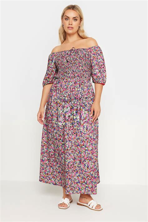 Yours Plus Size Pink Ditsy Floral Print Shirred Maxi Dress Yours Clothing