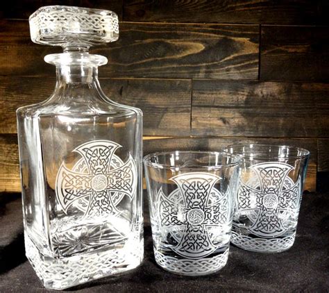 Celtic Knot Irish Whiskey Decanter Crystal Etched Glass Etsy