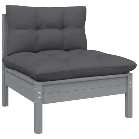 Canapé central de jardin avec coussins anthracite Gris Pin vidaXL