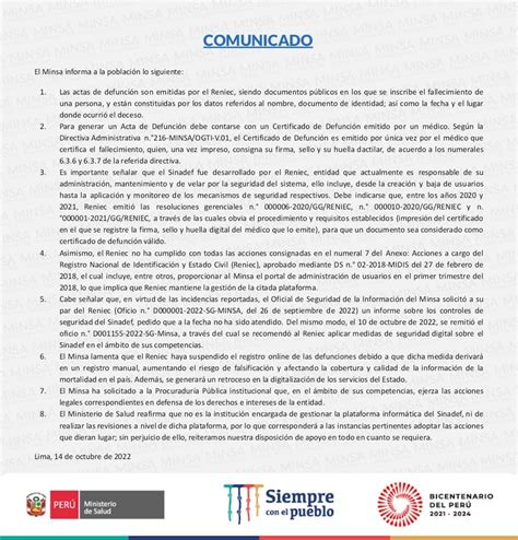 Ministerio De Salud On Twitter 🔴 Comunicado El Minsa Informa A La