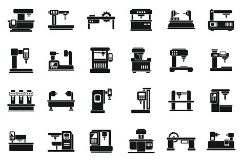 Cnc Machine Icons Set Simple Vector Graphic By Anatolir Creative