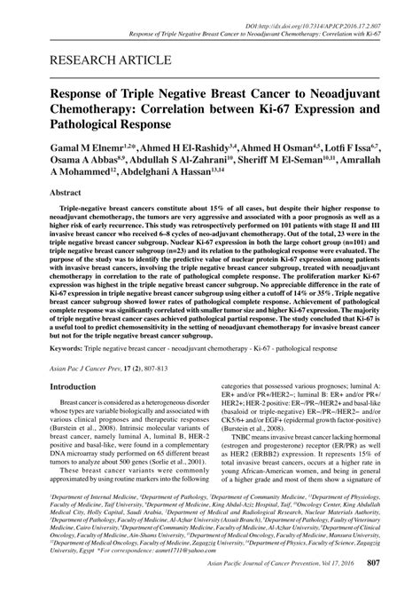 PDF Response Of Triple Negative Breast Cancer To Neoadjuvant