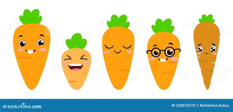 Set Of Cute Cartoon Carrots With Different Expression Stock Vector