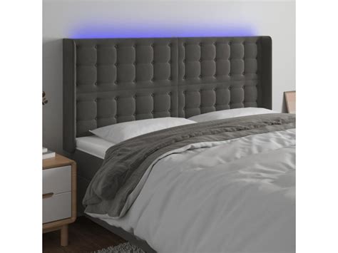 T Te De Lit Led Gris Fonc X X Cm Velours Conforama