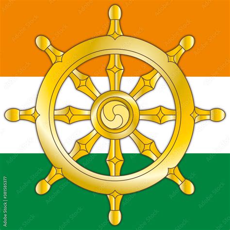 Dharma wheel, symbol of India and religions of Hinduism, Jainism and Buddhism, vector ...