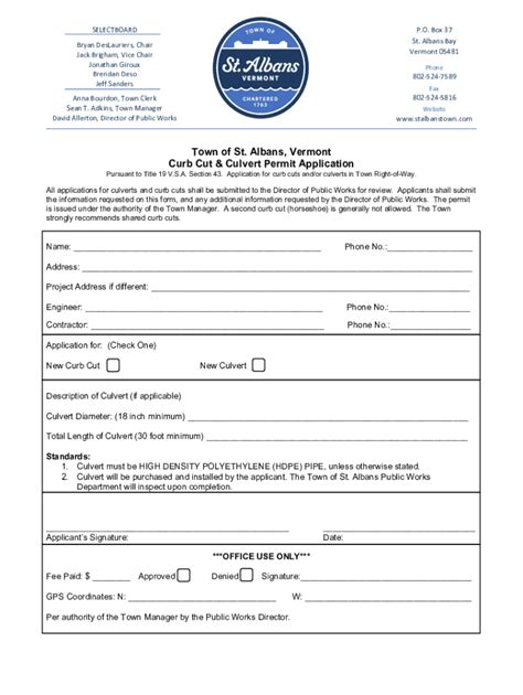 Fillable Online Curb Cut Culvert Permit Application Fax Email