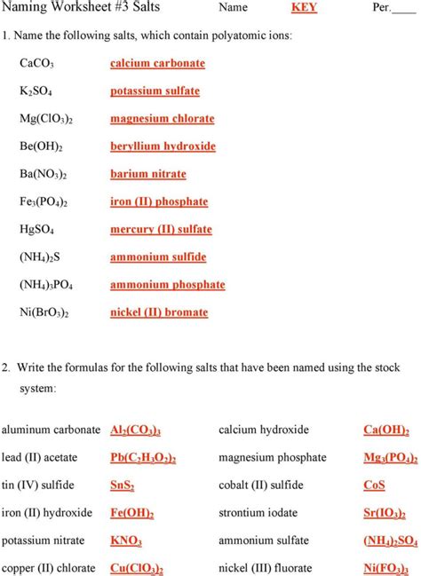 Chem Worksheet Ionic Compounds With Polyatomic Ions