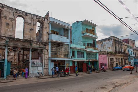 Street Scene with Traditional Colorful Buildings in Downtown Havana ...